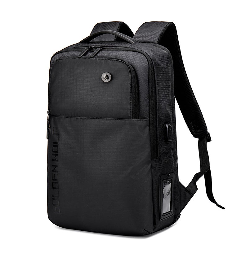 Golden Wolf Water-Resistant Laptop Backpack 14.1 Inch - Black - Image 3